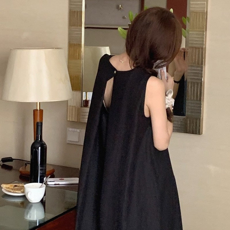 Elegant Midi Round-neck Sleeveless Vest Dress