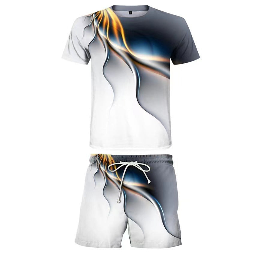 Fashion Personality Men's Casual Printed T-shirt Suit