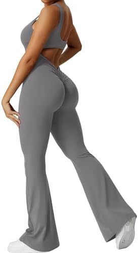 Women Sleeveless Flare Jumpsuits Fitness Yoga Long Pants null