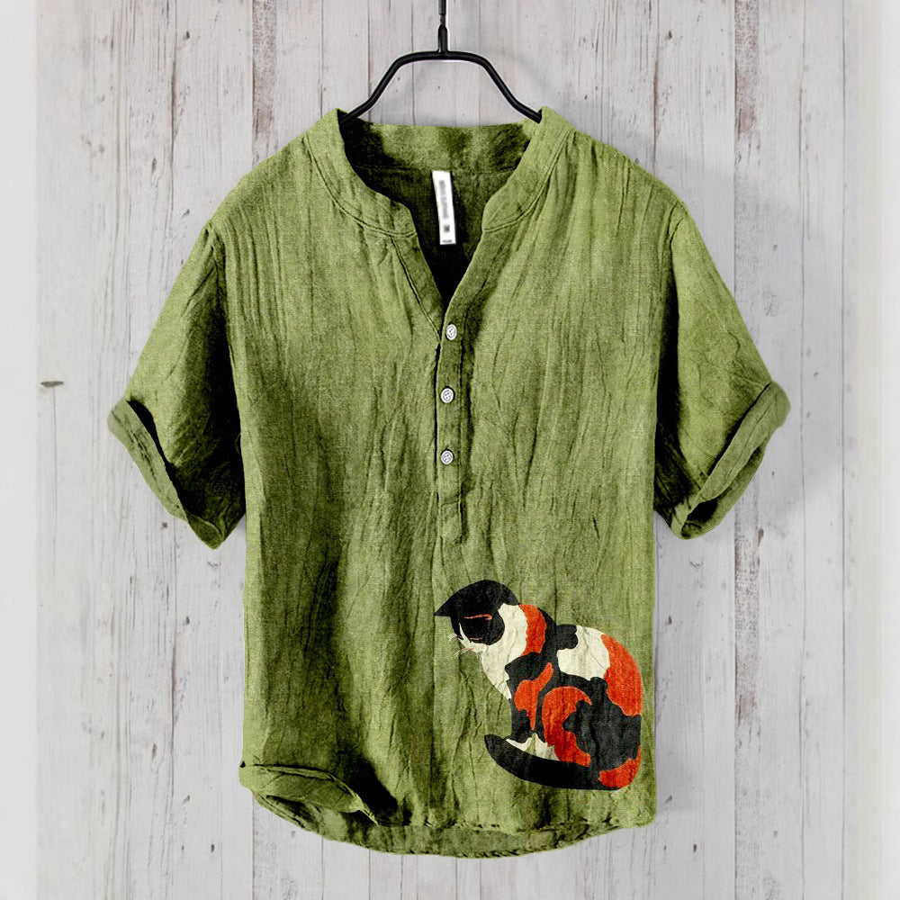 Printed Men's Casual Loose-fit Retro Short-sleeve