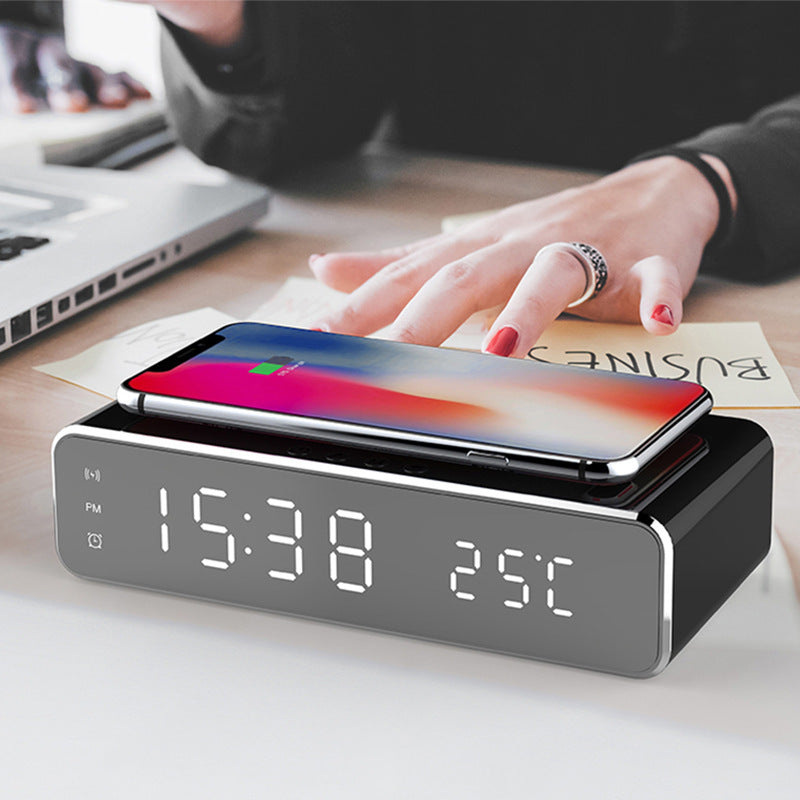 LED Electric Alarm Clock With Wireless Charger Desktop Digital Despertador Thermometer Clock HD Mirror Clock Watch Table Decor null