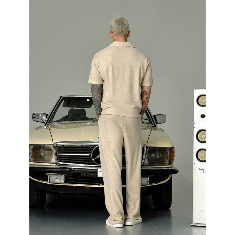 Lapel Short-sleeved T-shirt Men's Casual Top And Trousers Suit