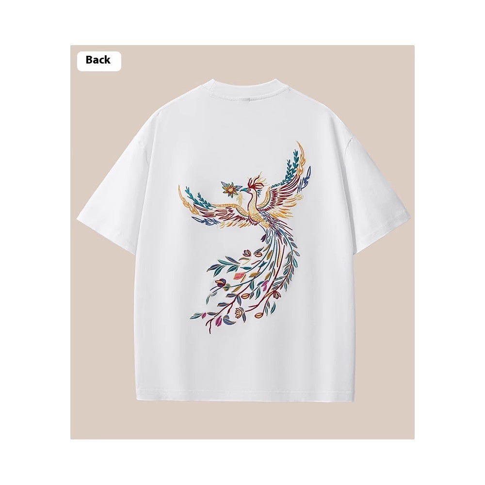 Cotton Short-sleeved T-shirt Men's Embroidery Loose