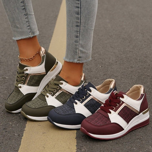 Colorblock Lace-Up Sneakers Fashion Casual Thick-soled Sports Shoes Women's Round Toe Slip On Casual Shoes null