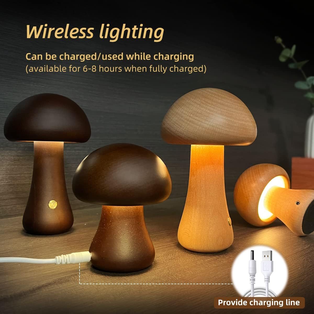 INS Wooden Cute Mushroom LED Night Light With Touch Switch  Bedside Table Lamp For Bedroom Childrens Room Sleeping Night Lamps Home Decor null