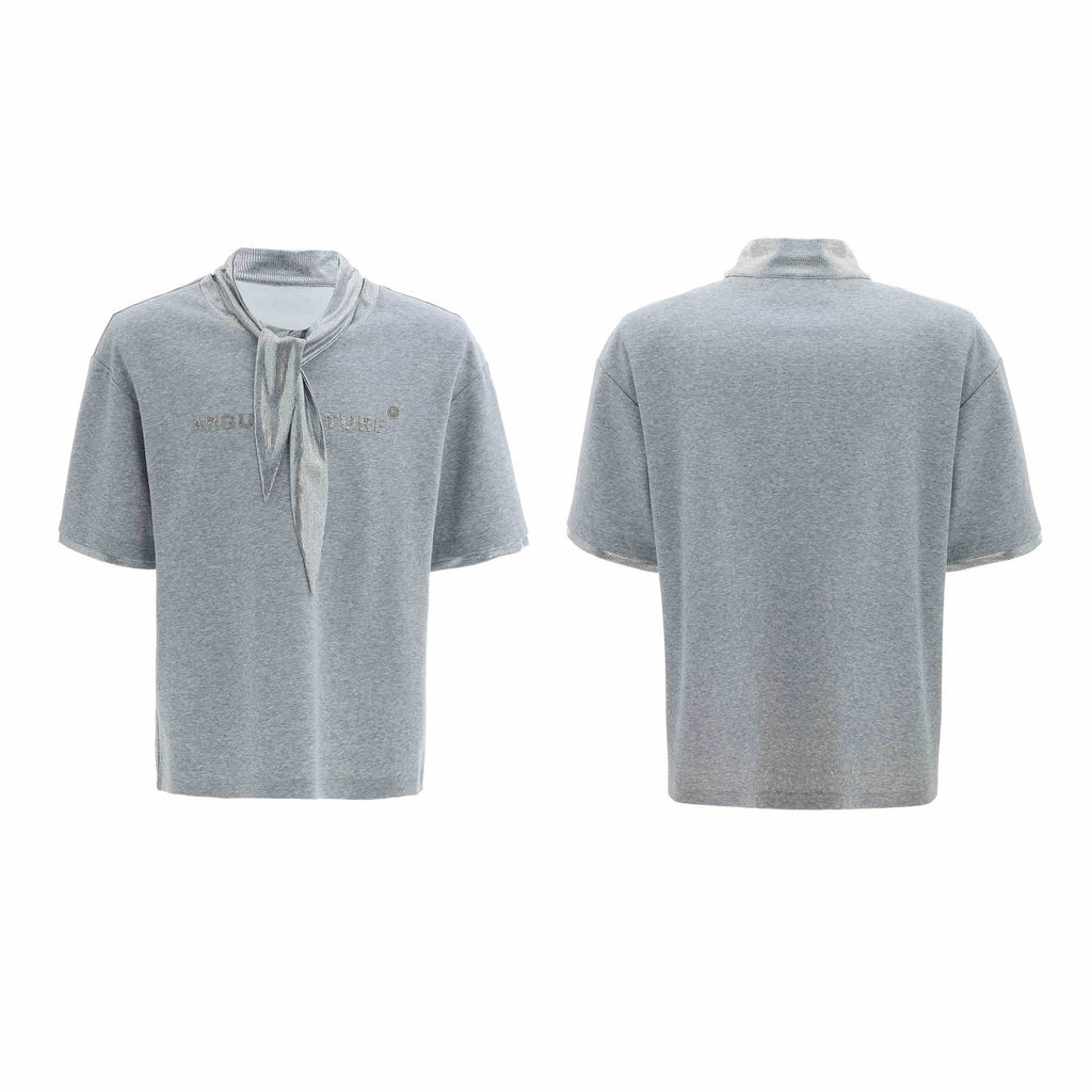 Tie Stitching Design Short Sleeve Metal Printing Simple T-shirt Tide