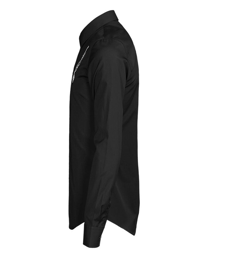 Men's Handmade Badge Long Sleeve Slim Simple Shirt