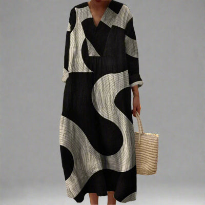 Women's Printed Long-Sleeve Maxi Dress