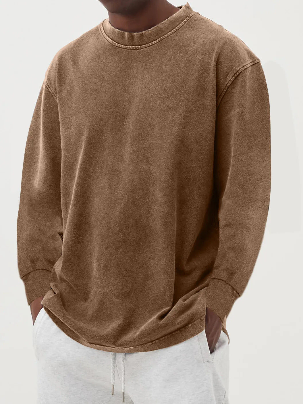 Washed Old Solid Color Men's Long-sleeved T-shirt