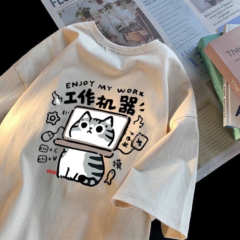 Short-sleeved T-shirt Men's Loose Plus Size Crew Neck Trendy Printing