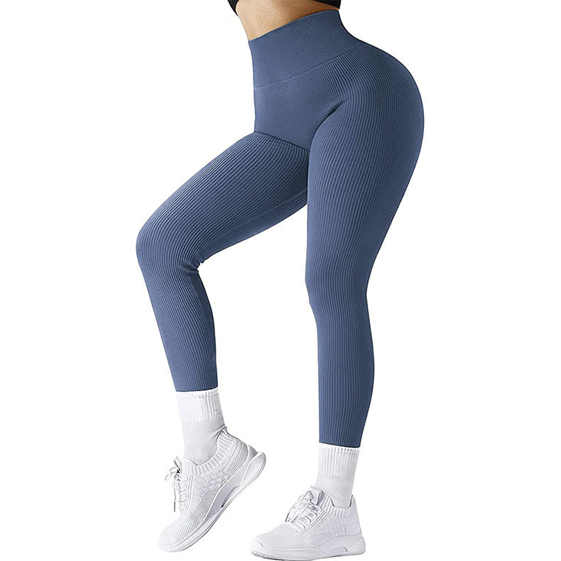 High Waist Seamless Leggings Threaded Knitted Fitness Pants Solid Women's Slimming Sports Yoga Pants Elastic Running Sport Leggings null