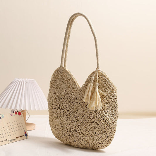 Hollow Tassel Straw Bag Large Capacity Shoulder Woven Bag null