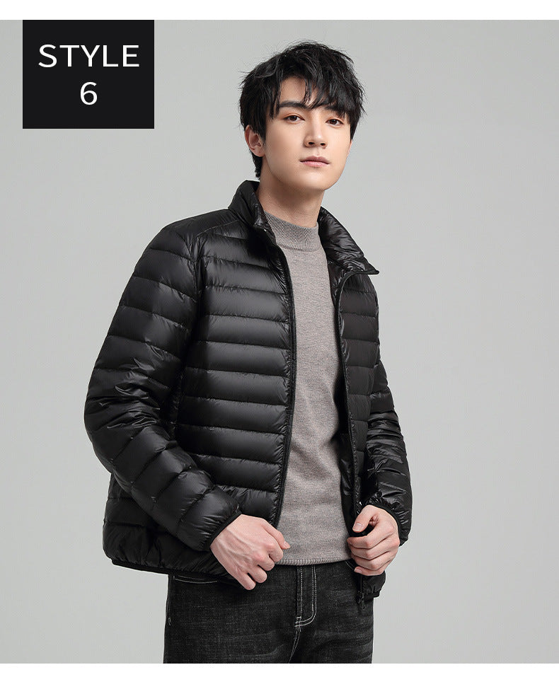 Plus-size Men's Solid Color Simple Stand-up Collar Slim-fit Warm Cotton Coat