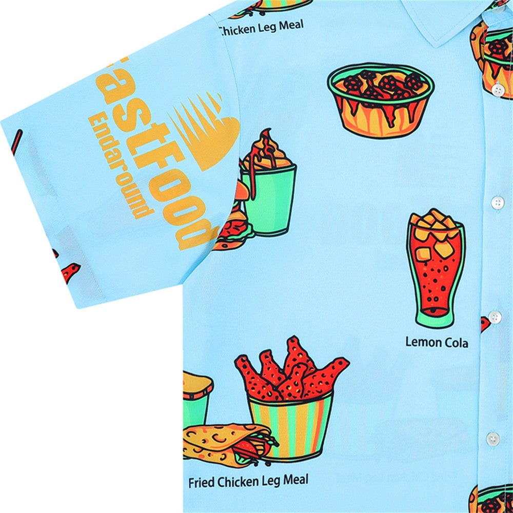 Hamburger Digital Printed Short-sleeved Shirt