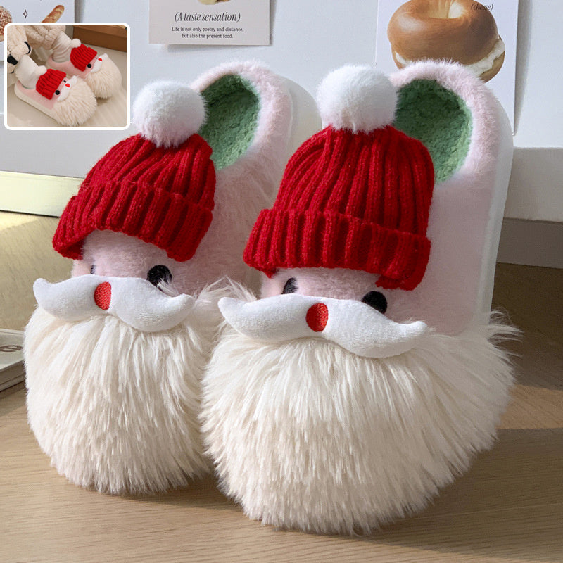 Cute Christmas Santa Claus Home Slippers Winter Warm Indoor Non-slip Floor Plush Shoes For Women null