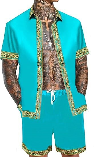 Men's Casual Loose Short Sleeves Shirt Shorts Hawaii Suit