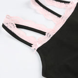 Lace Cami Jumpsuit With Bow Detailing And A Patchwork Square Neckline