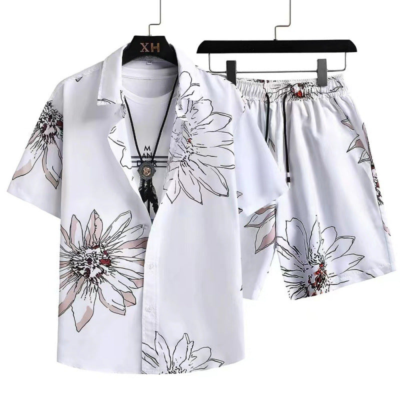 Men's Cardigan Casual Suit Digital Printing Short Sleeve Shorts Suit