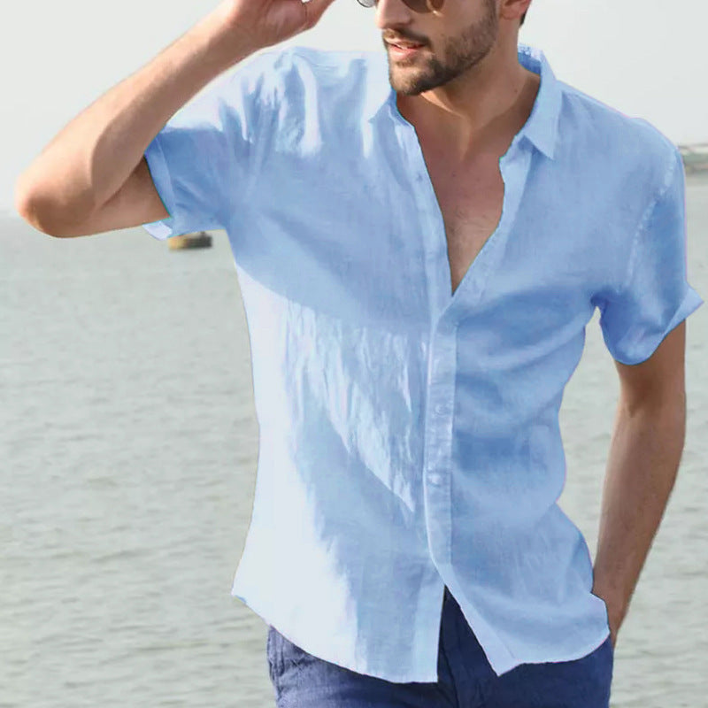 Summer Short-sleeved Shirt Casual Button Tops Men Clothing null