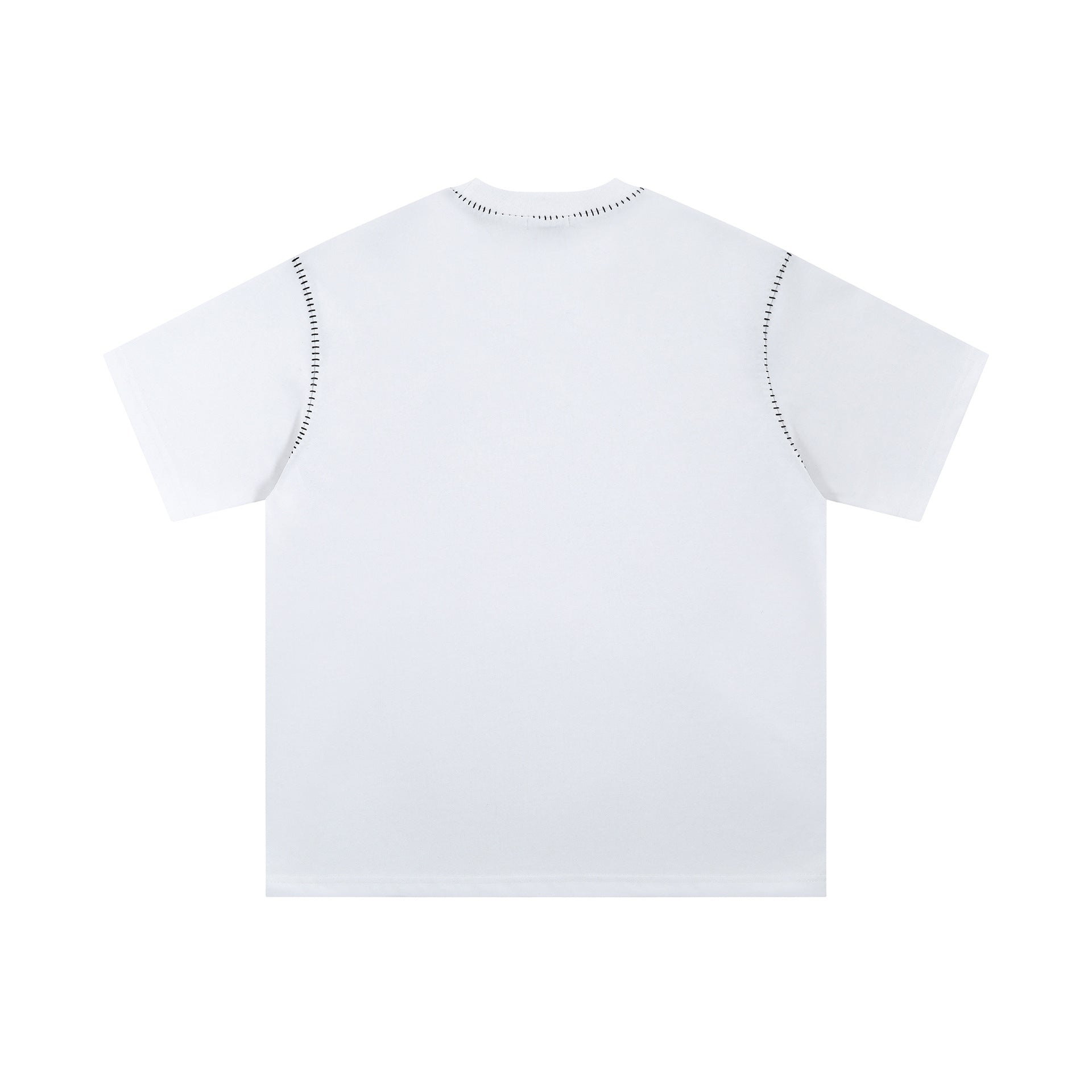 Open Line Stitching Round Neck Short Sleeve T-shirt Casual Loose