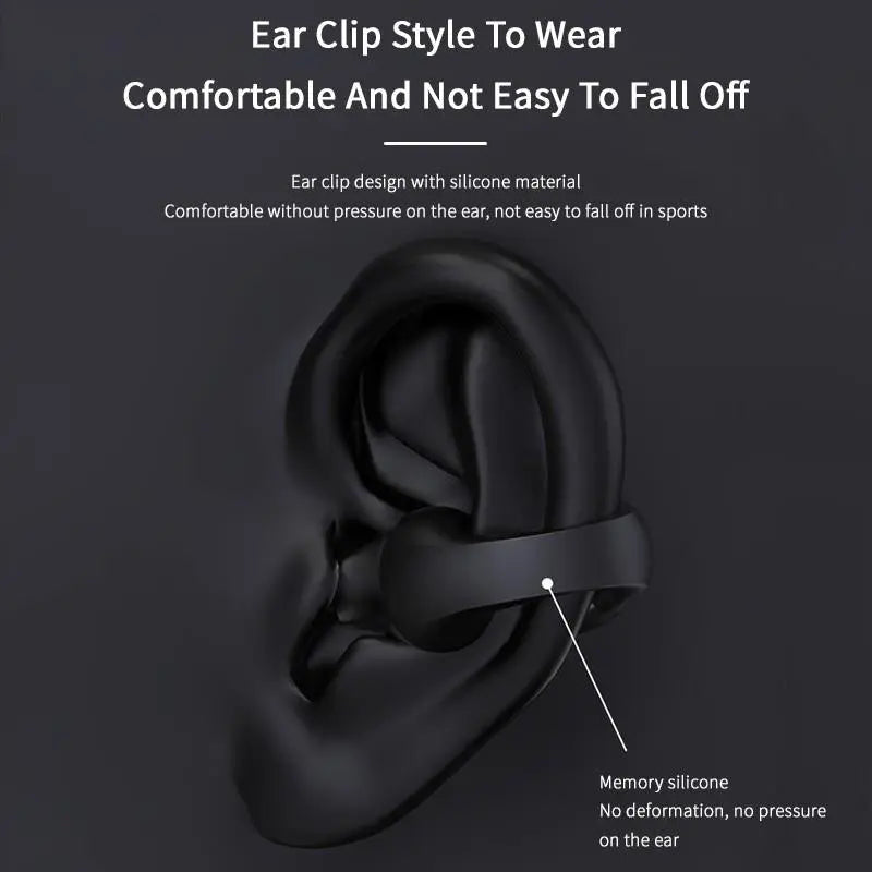 Ear Clip Bone Conduction Headphone Bluetooth-compatible 5.2 HIFI Wireless Earphone Touch Handsfree Sports Noise Cancelling Headset With Mic null