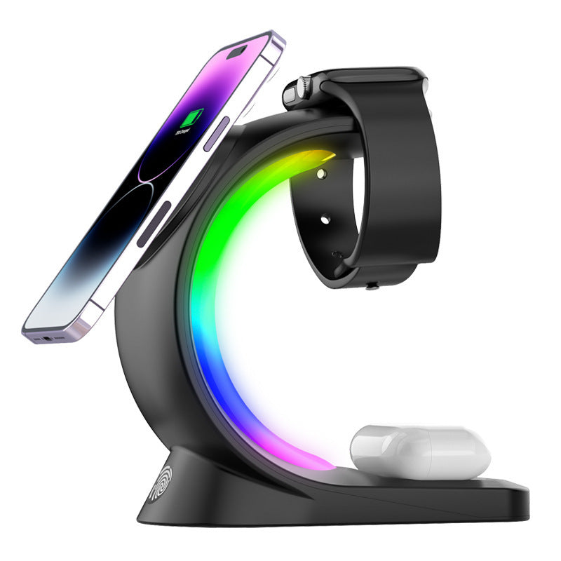 4 In 1 Magnetic Wireless Charger Fast Charging For Smart Phone Atmosphere Light Charging Station For Airpods Pro I-phone Watch null