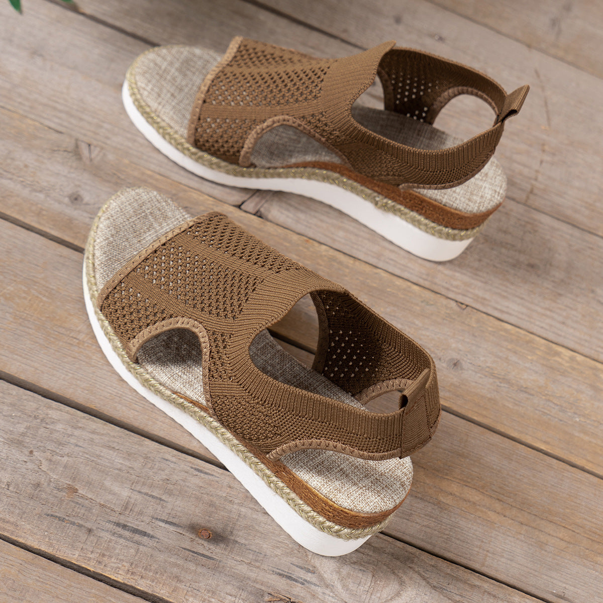 New Hollow Wedges Sandals Summer Fly Woven Breathable Mesh Shoes For Women Peep-Toe Sandals null