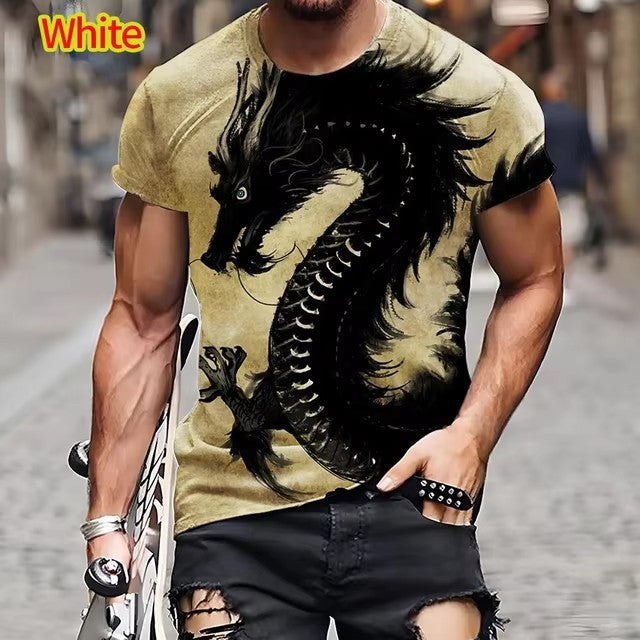 Dragon Pattern T-shirt 3D Printing Men's Short Sleeve Top