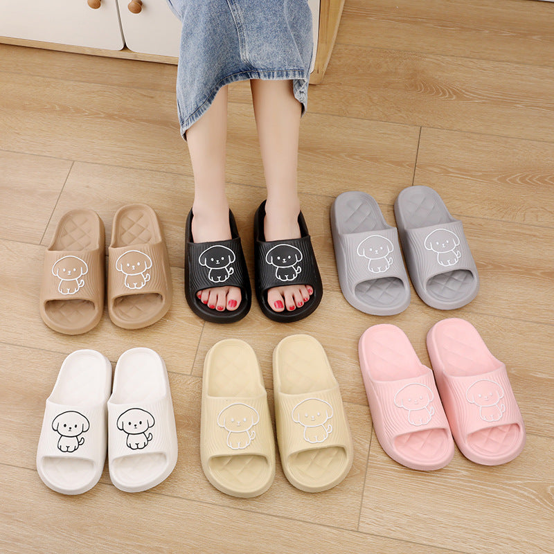 Cute Cartoon Dog Slippers Summer Solid Color Non-slip Rhombus Bathroom Slipper Indoor House Shoes For Men Women Couples null