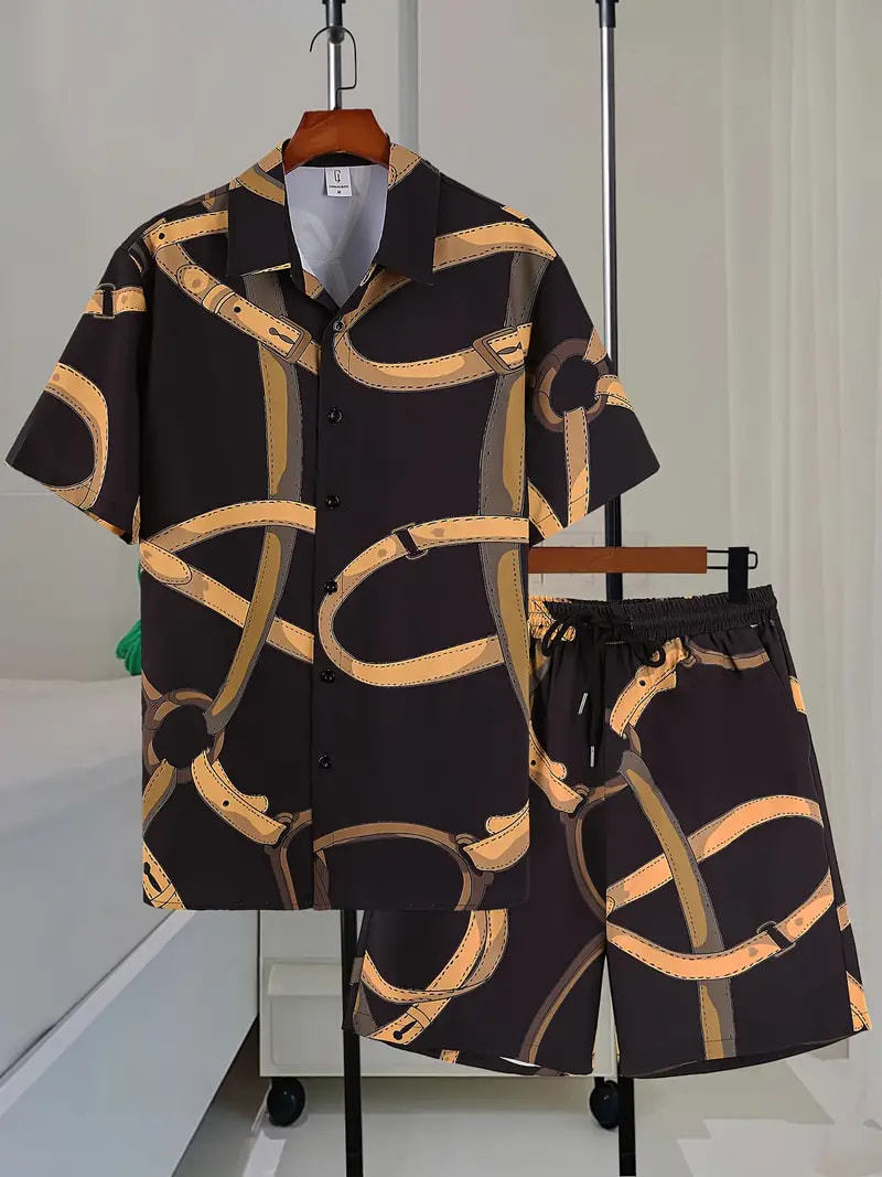 Trendy Wild Printed Men's Simplicity Short Sleeve Shirt Outfit