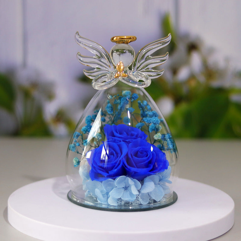 Eternal Flower Gift Box Angel Glass Cover Dried Rose Gift Box For Christmas New Year Valentine's Day Home Decor null