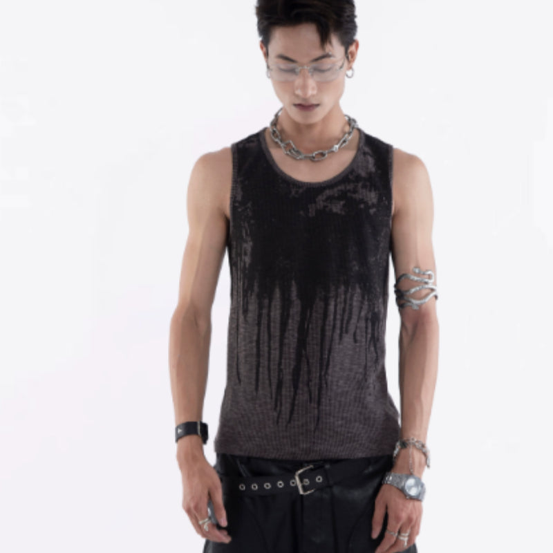American Retro Washed Gradient Distressed Thread Vest