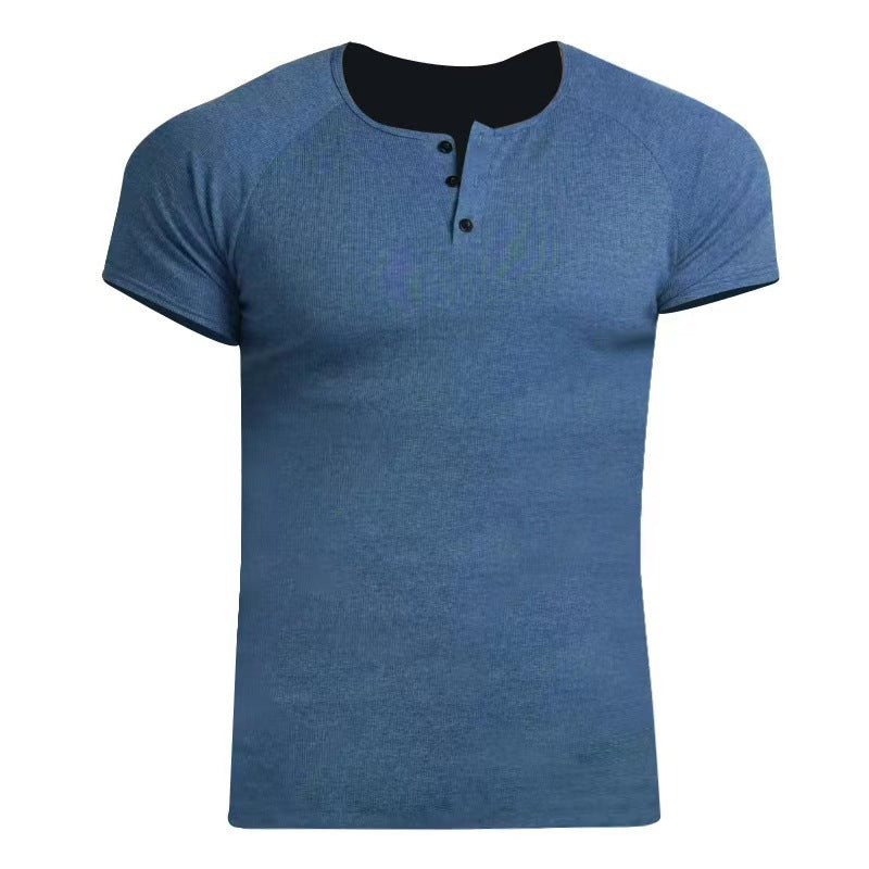 Solid Color Men's Retro Summer Short Sleeve Fitness