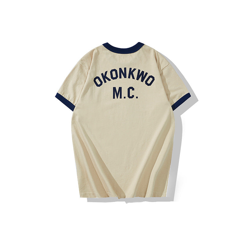 Men's Round Neck Multicolor Collar Short Sleeve T-shirt