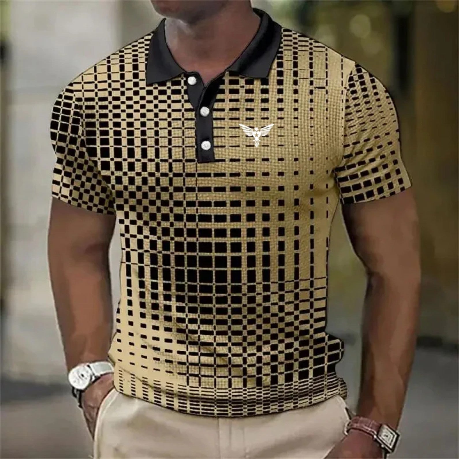 Men's Short-sleeved Polo Shirt Plaid Bat Pattern