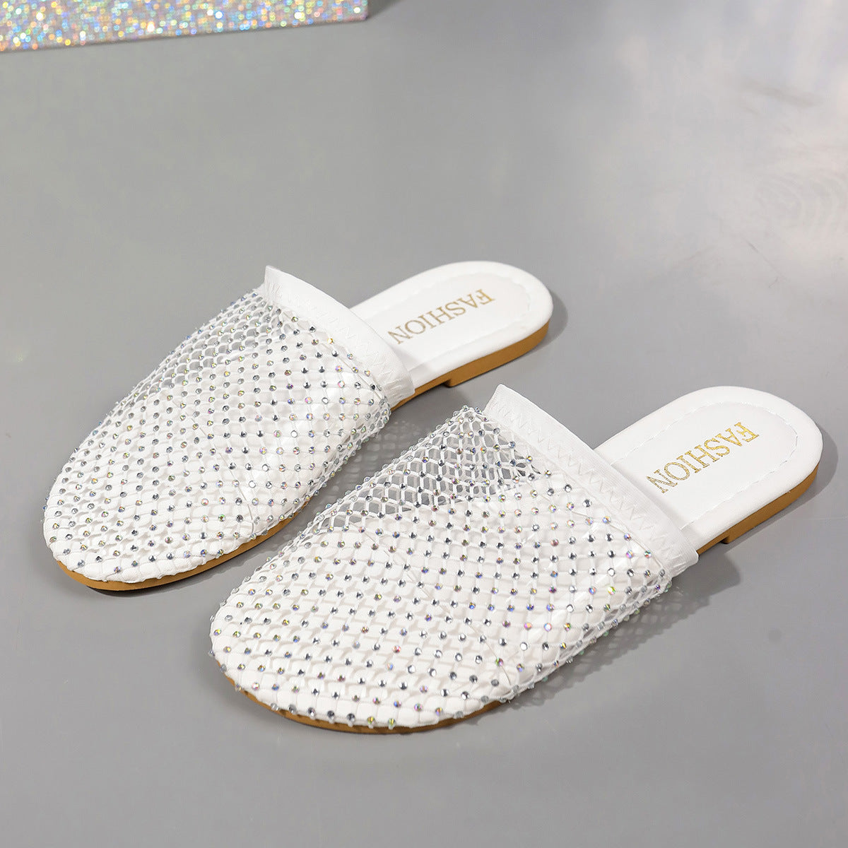 Hollow-toe Transparent Hollow Sandals With Rhinestones Summer Fashion Outdoor Slippers Flat Shoes For Women null