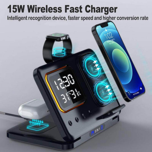 15W Wireless Chargers Stand 5 In1 LED Digital Alarm Clock Fast Charging Dock Station - Update Avenue 