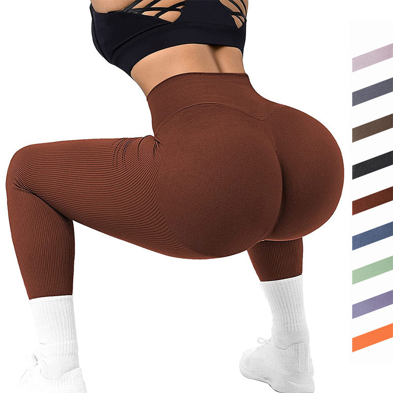 High Waist Seamless Leggings Threaded Knitted Fitness Pants Solid Women's Slimming Sports Yoga Pants Elastic Running Sport Leggings null