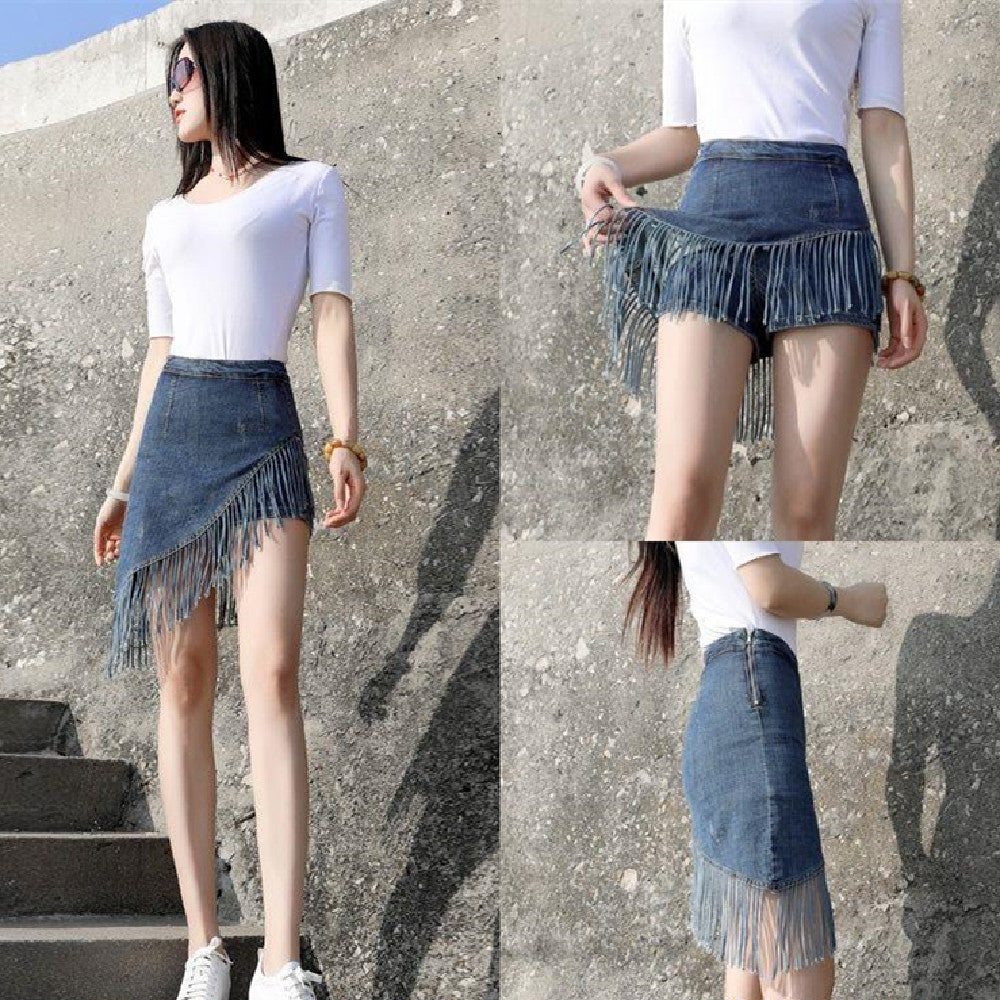 Fashion New Tassel Denim Skirt For Women null