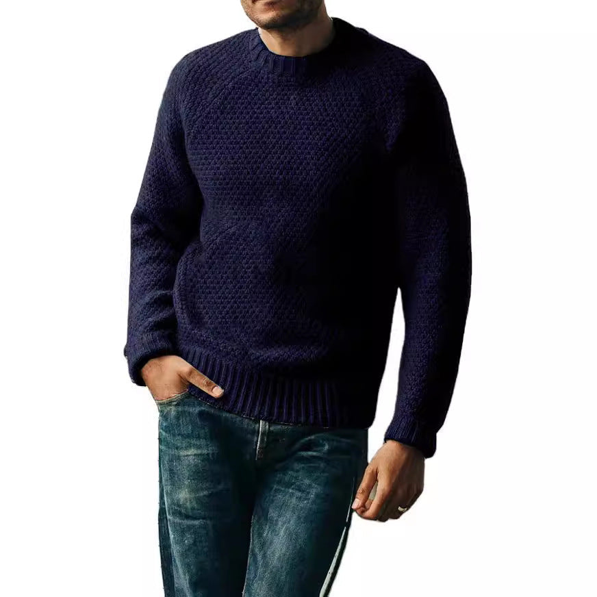 Men's Pullover Sweater Winter Casual Solid Color Round Neck Knitted Top Clothing null