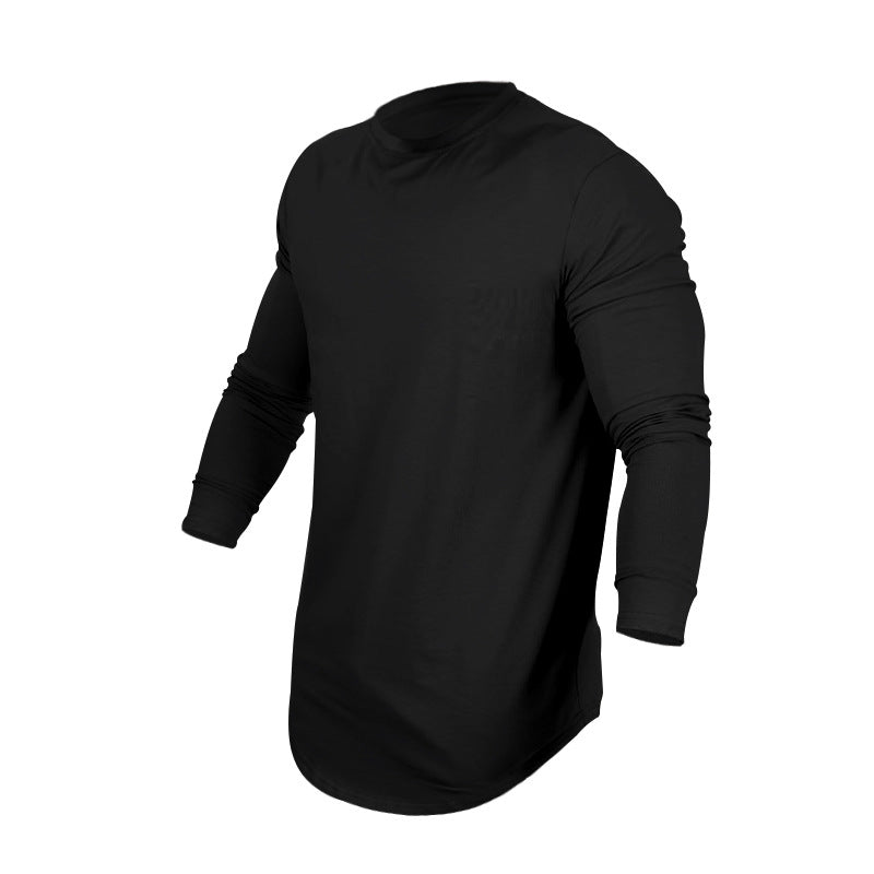 Men's Long-sleeved Casual Round Neck Solid Color Top Bottoming T-shirt