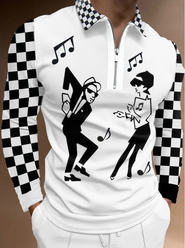 Printed Long-sleeved Polo Shirt Zipper Men's T-shirt