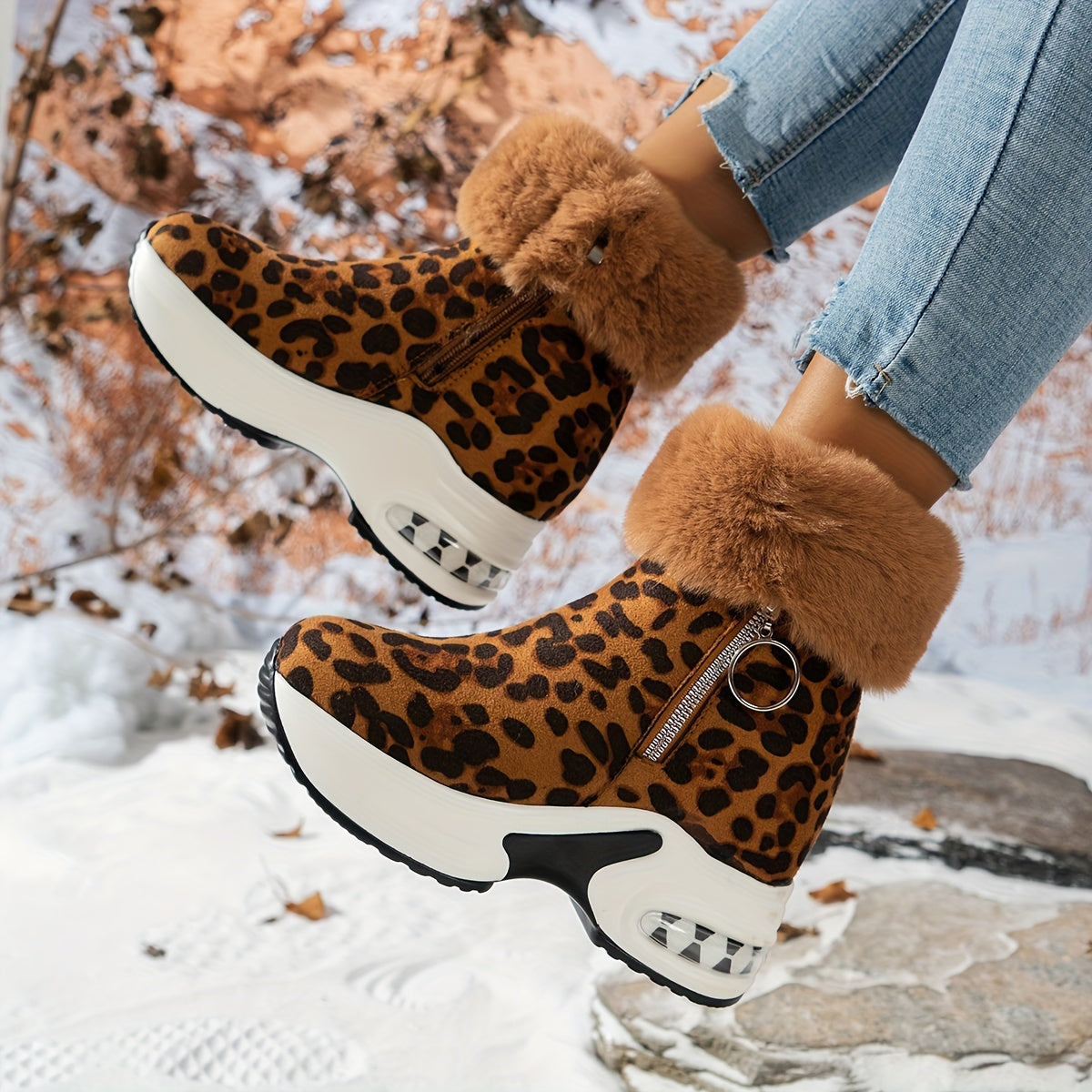 Women's Platform Short Boots, Comfortable Side Zipper Ankle Boots, Stylish Plush Lined Boots Dropshipman