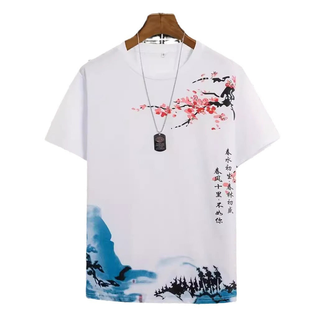 Men's Round Neck Cotton Short-sleeved T-shirt Digital Creative Printing