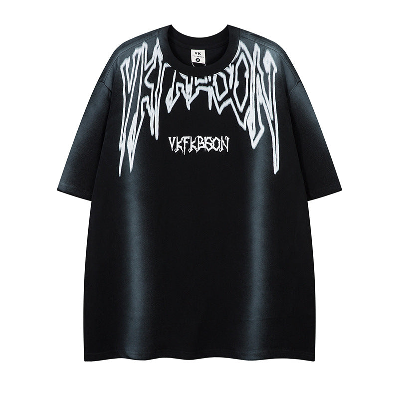 Niche American Retro Inkjet Distressed Short Sleeve