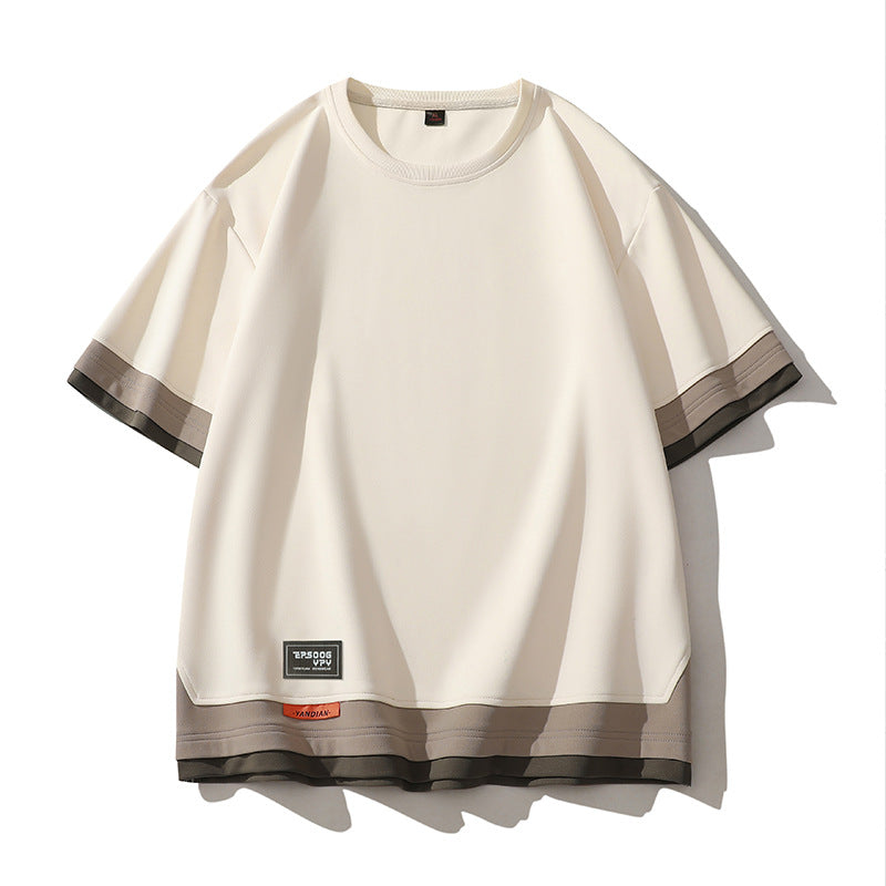 Japanese Color Matching Stitching Fake Three-piece Short Sleeve