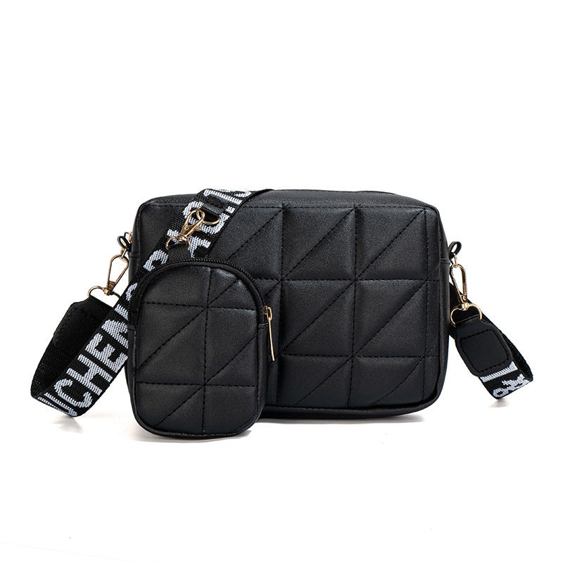 2Pcs Rhombus Shoulder Bag With Wallet Letter Print Wide Shoulder Strap Small Square Bag Large Capacity Cell Phone Crossbody Bags null