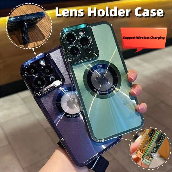 Electroplated Phone Case Luxury Plating CD Pattern Magsafe Bracket Case For  12 13 14 Pro Max Invisible Camera Stand Holder Lens Holder Magnetic Suction null