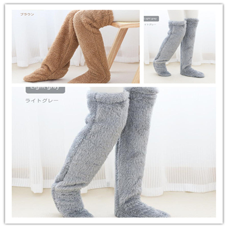 Over Knee High Fuzzy Long Socks Winter Warm Cold Leg Knee Joint Cold-proof Stockings Home Floor Sleeping Socks null