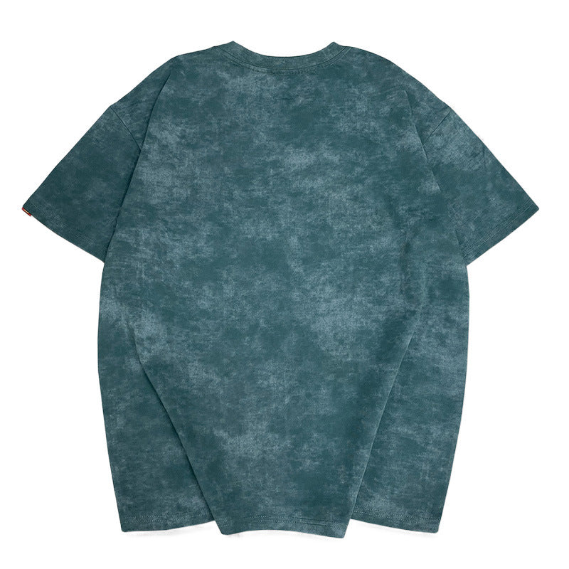 Embroidered Crew Neck Short Sleeve Washed Old Men